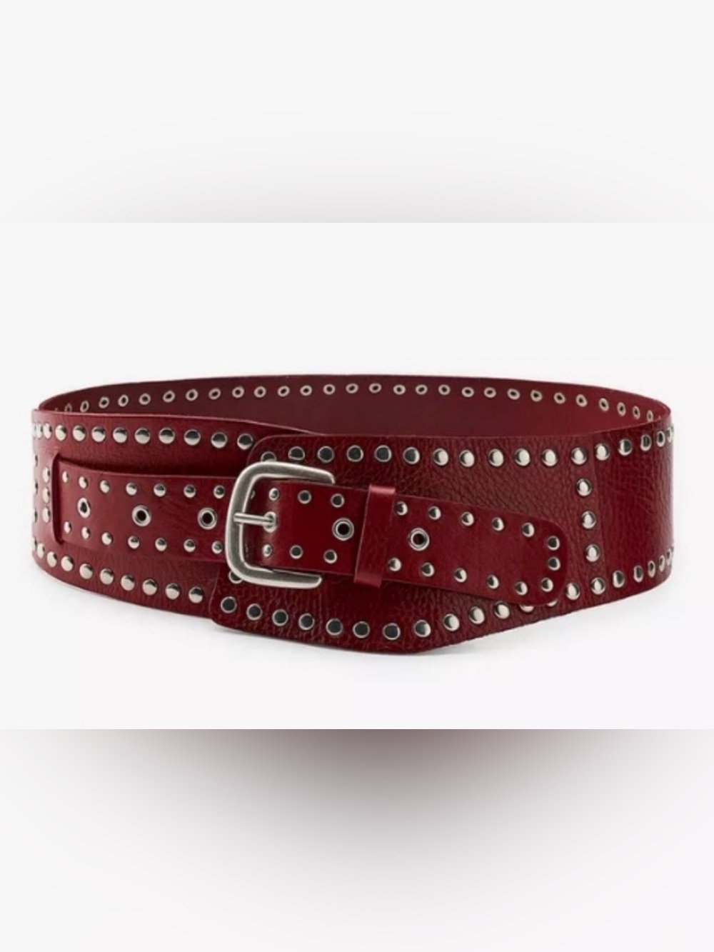 Zara Red Leather Distressed Belt Studded